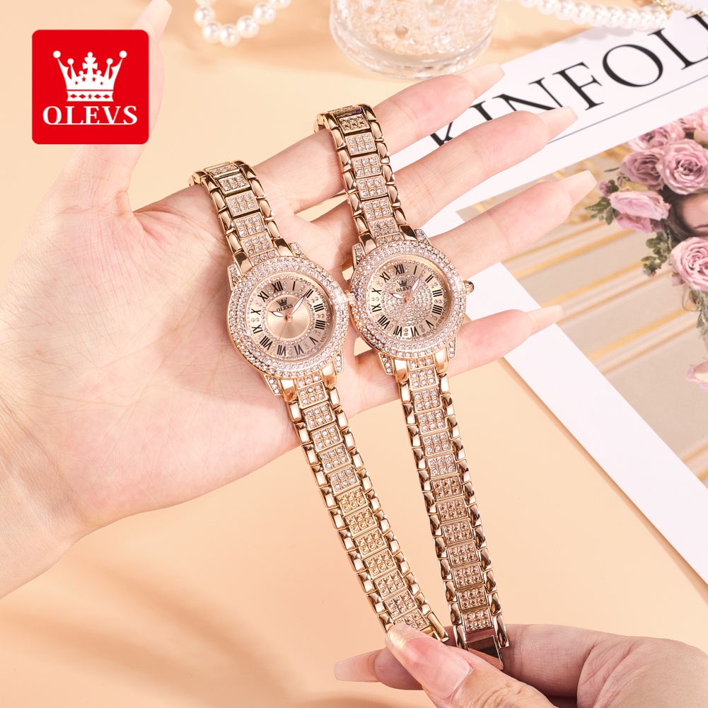 Luxury Watch - OLEVS นาฬิกาแฟชั่นสุดหรูสำหรับสุภาพสตรี หน้าปัดประดับเพชร กันน้ำ นาฬิกาควอทซ์ฝังเพชรสำหรับผู้หญิง นาฬิกาเดรสสวยงามทันสมัย