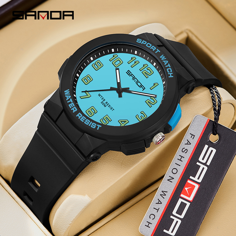 Luxury Watch Shop - นาฬิกาอิเล็กทรอนิกส์ผู้ชายกลางแจ้งดิจิตอล2024ที่เรียบง่ายไฟแซนดา6123ไนท์ไลท์กันน้ำนาฬิกาเยาวชนขายส่ง