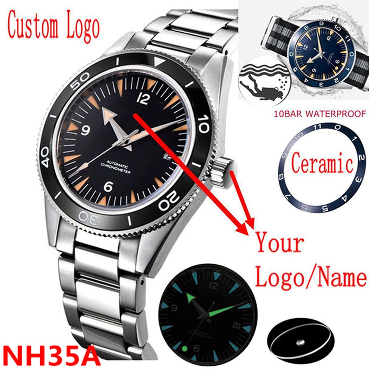 Luxury Watch News - โลโก้ที่กําหนดเอง NH35 นาฬิกา 10 บาร์ Mens
