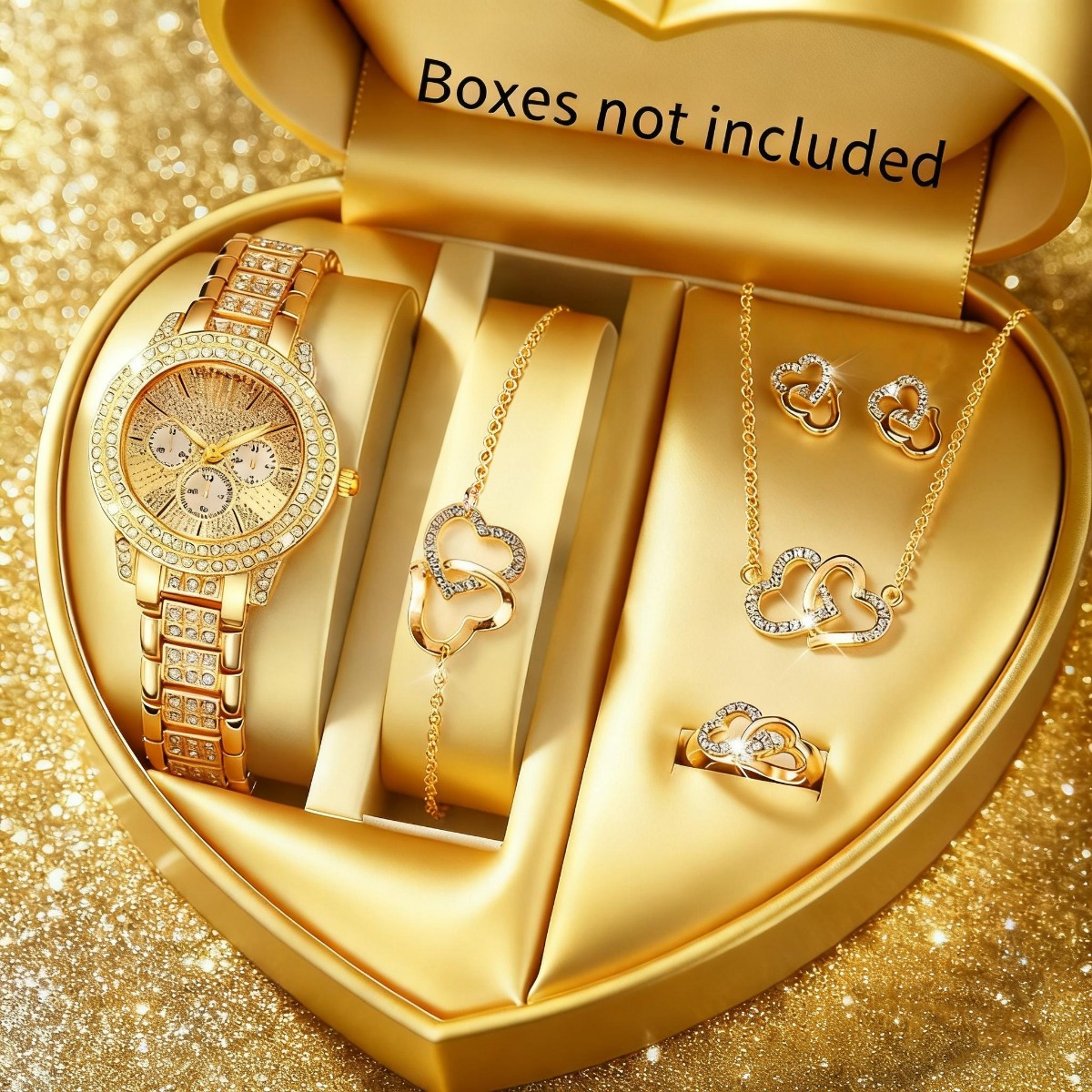 Luxury Watch Storage - ชุดนาฬิกาข้อมือผู้หญิงหรูหราประดับเพชรเทียม 6 ชิ้น พร้อมสายโลหะผสม แฟชั่น ควอตซ์