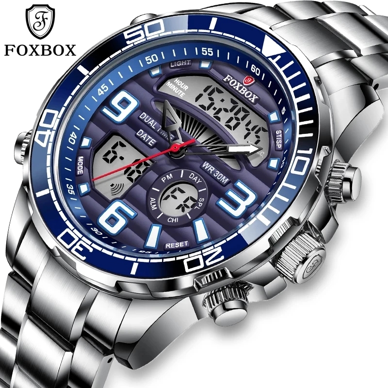 Luxury Watch All Brands - Foxbox นาฬิกาดิจิตอลสำหรับผู้ชาย, นาฬิกาข้อมือควอตซ์แนวสปอร์ตสุดหรูแบรนด์ชั้นนำนาฬิกา + กล่องเหล็กกันน้ำ