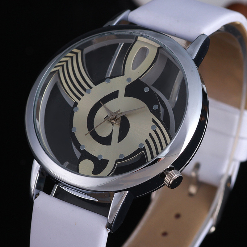 Luxury Watch White - แฟชั่น Hollow เพลงนาฬิการอบ Dial ประณีตสีขาวหนังสีดำ Casual