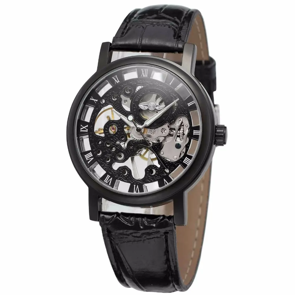 Luxury Watch Nice - แบรนด์ที่มีชื่อเสียงหรูหราแฟชั่น Casual Men Wind Up นาฬิกาโครงกระดูกสีดํา