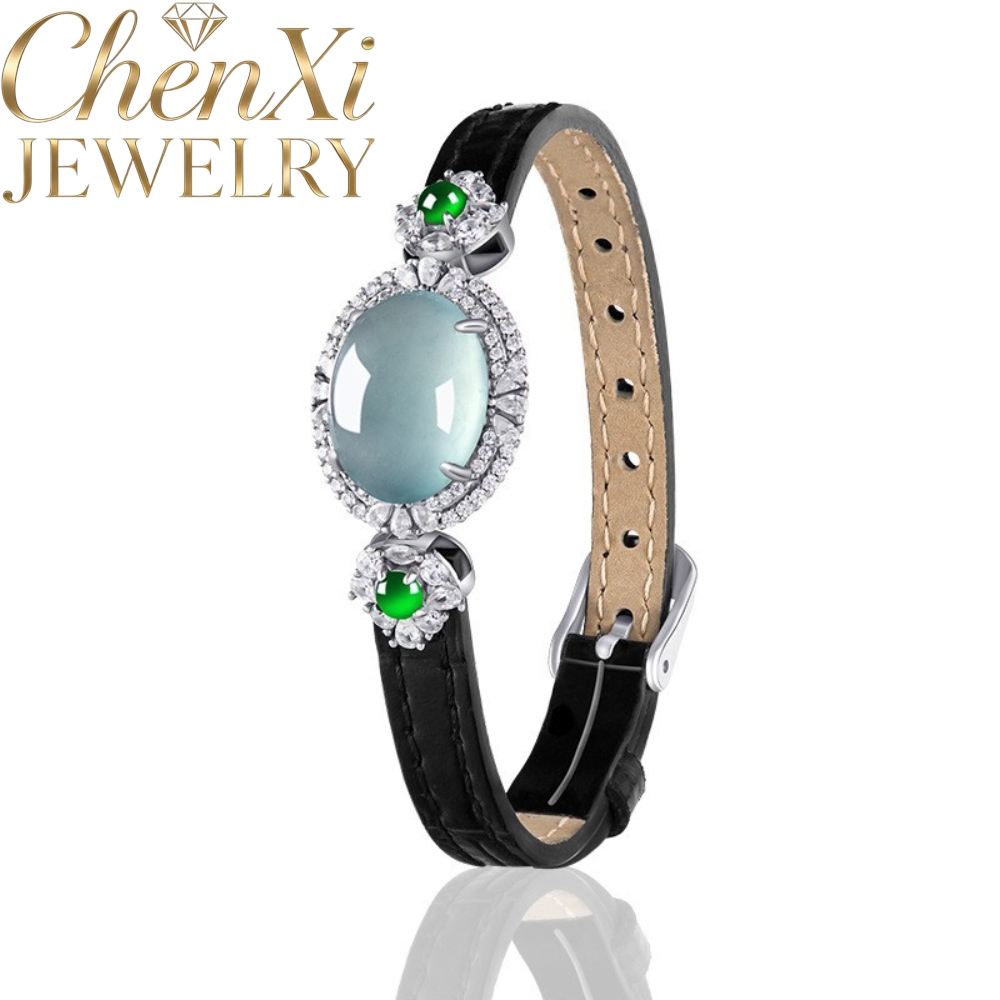 Luxury Watch Grade - กำไลข้อมือหยกน้ำเงินเกรด A คุณภาพสูง ดีไซน์หรูหราทันสมัยสำหรับผู้หญิง รูปแบบนาฬิกา ของขวัญเครื่องประดับชั้นดี