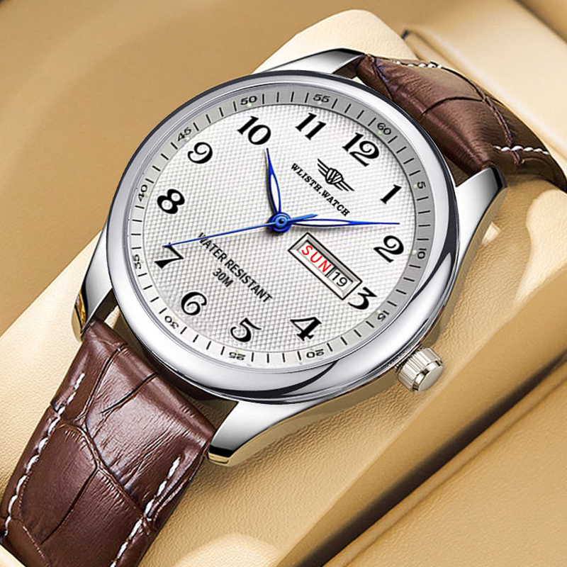 Luxury Watch Magazine - WLISTH แบรนด์หรูผู้ชายนาฬิกานาฬิกาควอตซ์ตัวเลขอารบิคสแตนเลสกันน้ำปฏิทินนาฬิกาข้อมือผู้ชายของขวัญสำหรับพ่อ