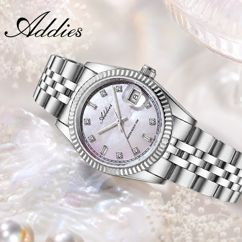 Luxury Watch All Brands - ADDIES สแตนเลสสตีลนาฬิกาสุภาพสตรีแบรนด์หรูสวิส 585 ควอตซ์คริสตัลแซฟไฟร์นาฬิกาผู้หญิง 50 M