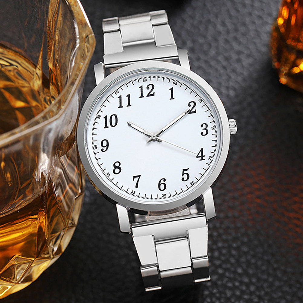 Luxury Watch White - นาฬิกาคู่ 2 เรือน สีเงิน วัสดุสแตนเลส ดีไซน์เรียบง่ายทันสมัย