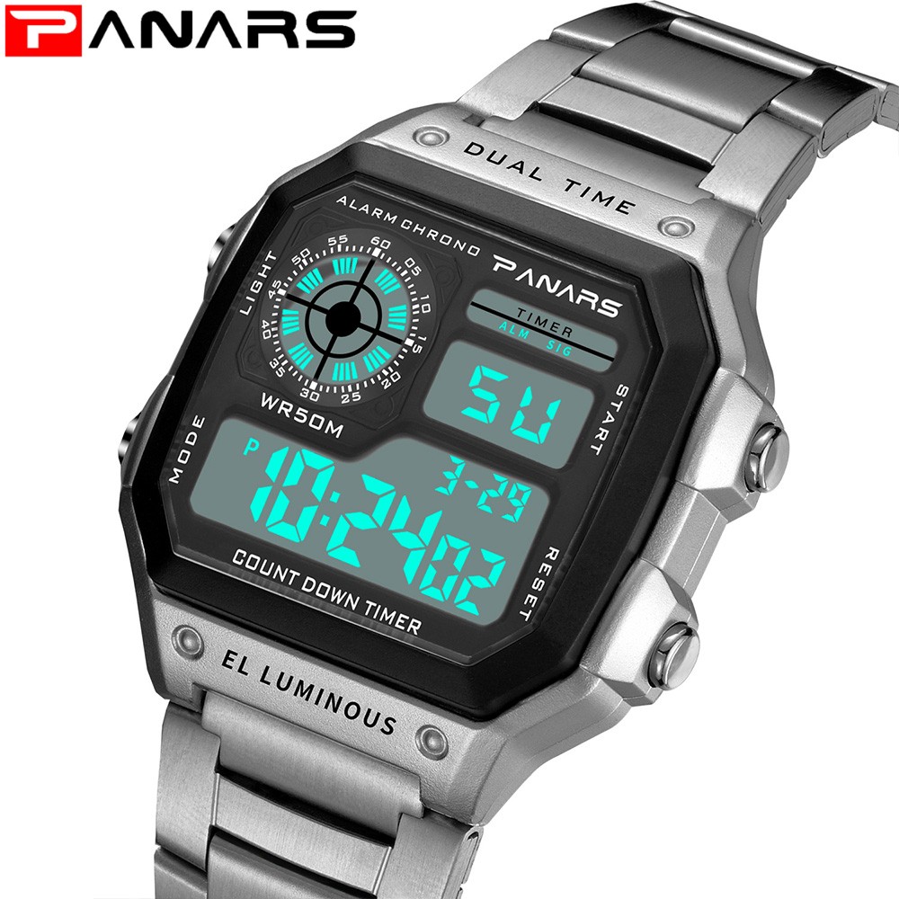 Luxury Watch Sale - ขายร้อนสุดหรูสแตนเลสสตีลกีฬานาฬิกา Mens กันน้ํานาฬิกาข้อมือดิจิตอลนาฬิกาปลุกชาย