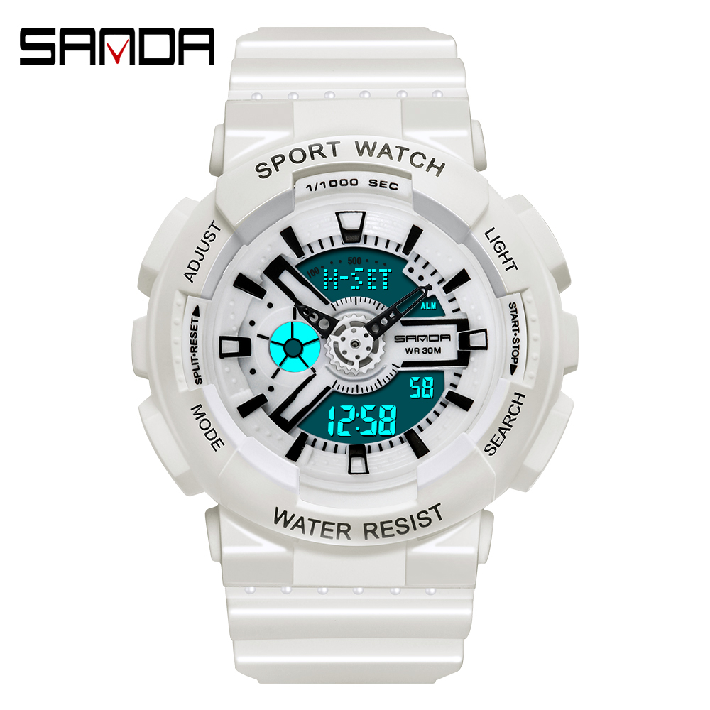 Luxury Watch White - แฟชั่น Sanda แบรนด์กีฬากลางแจ้งสีขาวดิจิตอลนาฬิกานาฬิกาปลุกผู้หญิงนาฬิกา3bar กันน้ำทหารนาฬิกา Led
