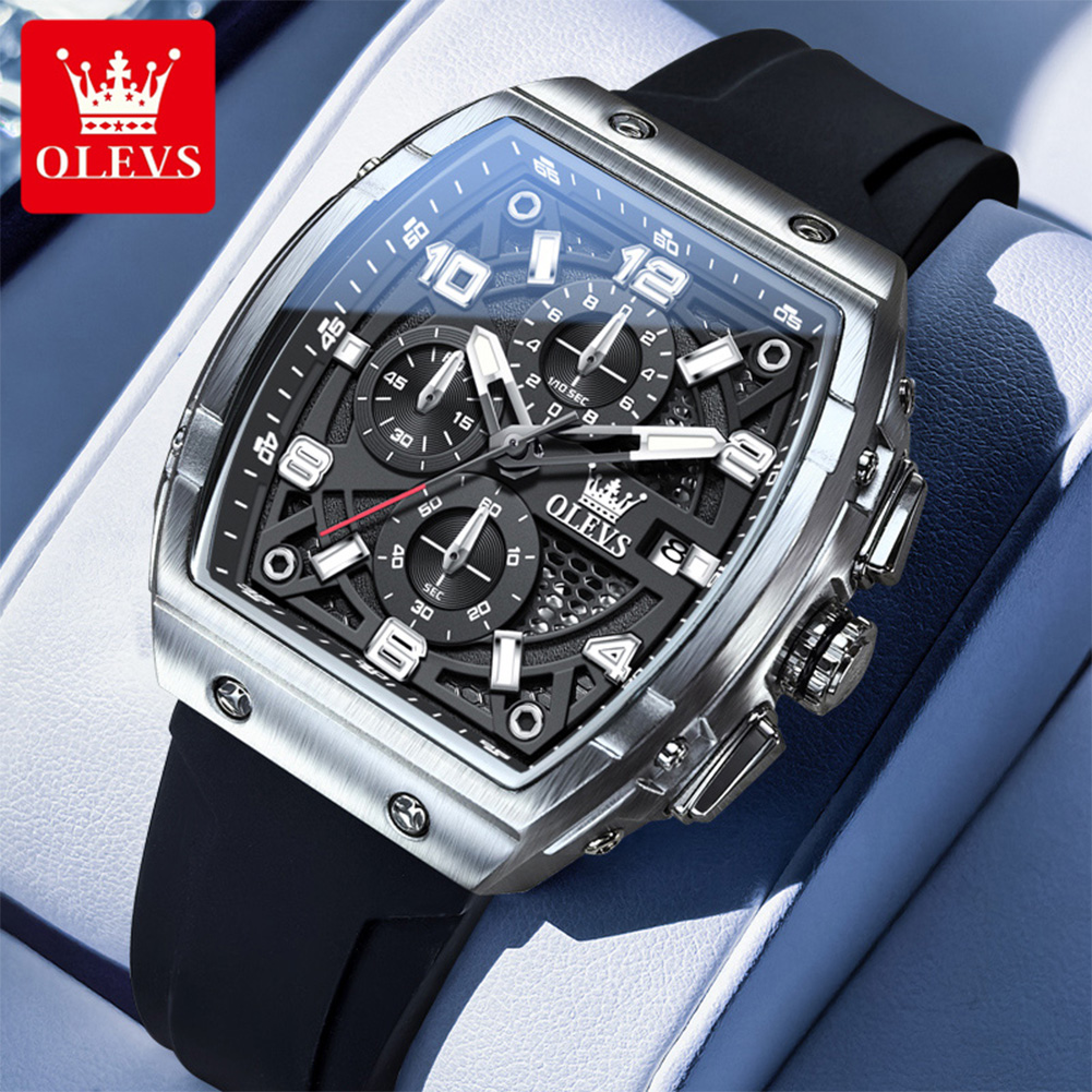 Luxury Watch Magazine - OLEVS นาฬิกาผู้ชาย 2976 แฟชั่นหรูหรา Tonneau นาฬิกาควอตซ์สําหรับชายแบรนด์เดิมการเคลื่อนไหวสายซิลิโคนกันน้ํา