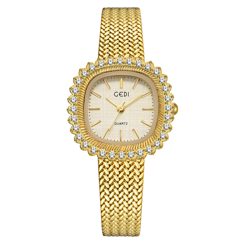 Luxury Watch Grade - นาฬิกาข้อมือผู้หญิง แบรนด์ Medieval Wheat สีทอง ประดับเพชร