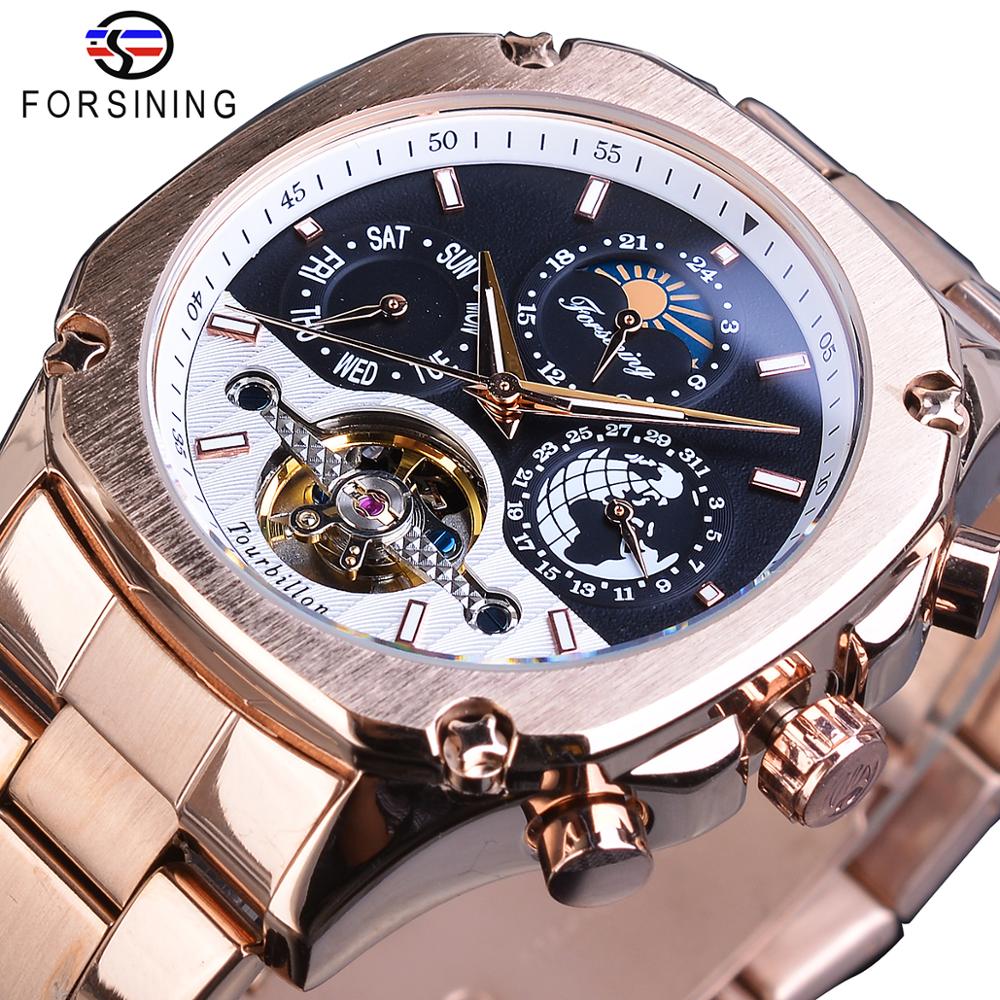 Moonphase Complication Watch - Forsining แบรนด์ Mens Mechanical นาฬิกา Super