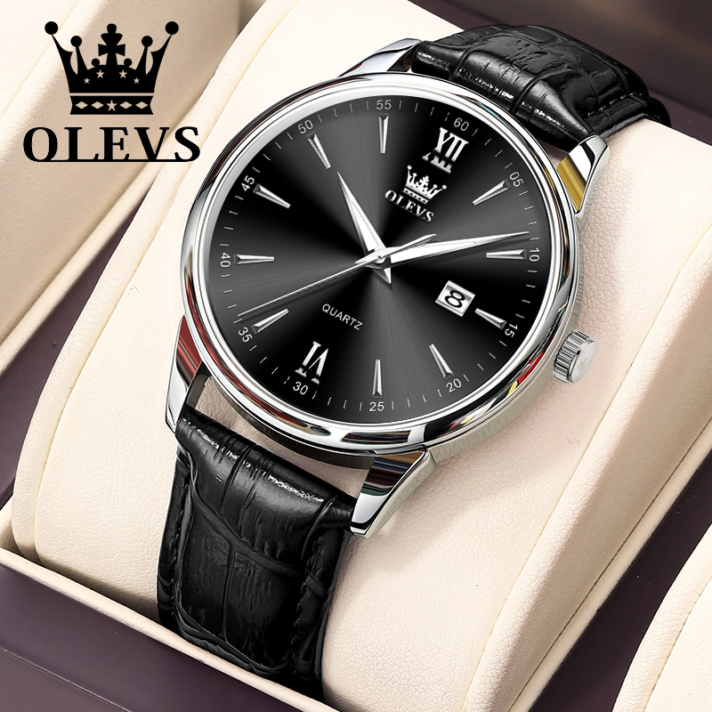 Luxury Watch Holder For Men - OLEVS นาฬิกาควอตซ์สำหรับผู้ชาย, นาฬิกาควอทซ์สายหนังกันน้ำแนวธุรกิจที่ทันสมัยบางเฉียบ6.5มม. หน้าปัดวันที่หรูหรานาฬิกาข้อมือสำหรับผู้ชายแบรนด์หรู