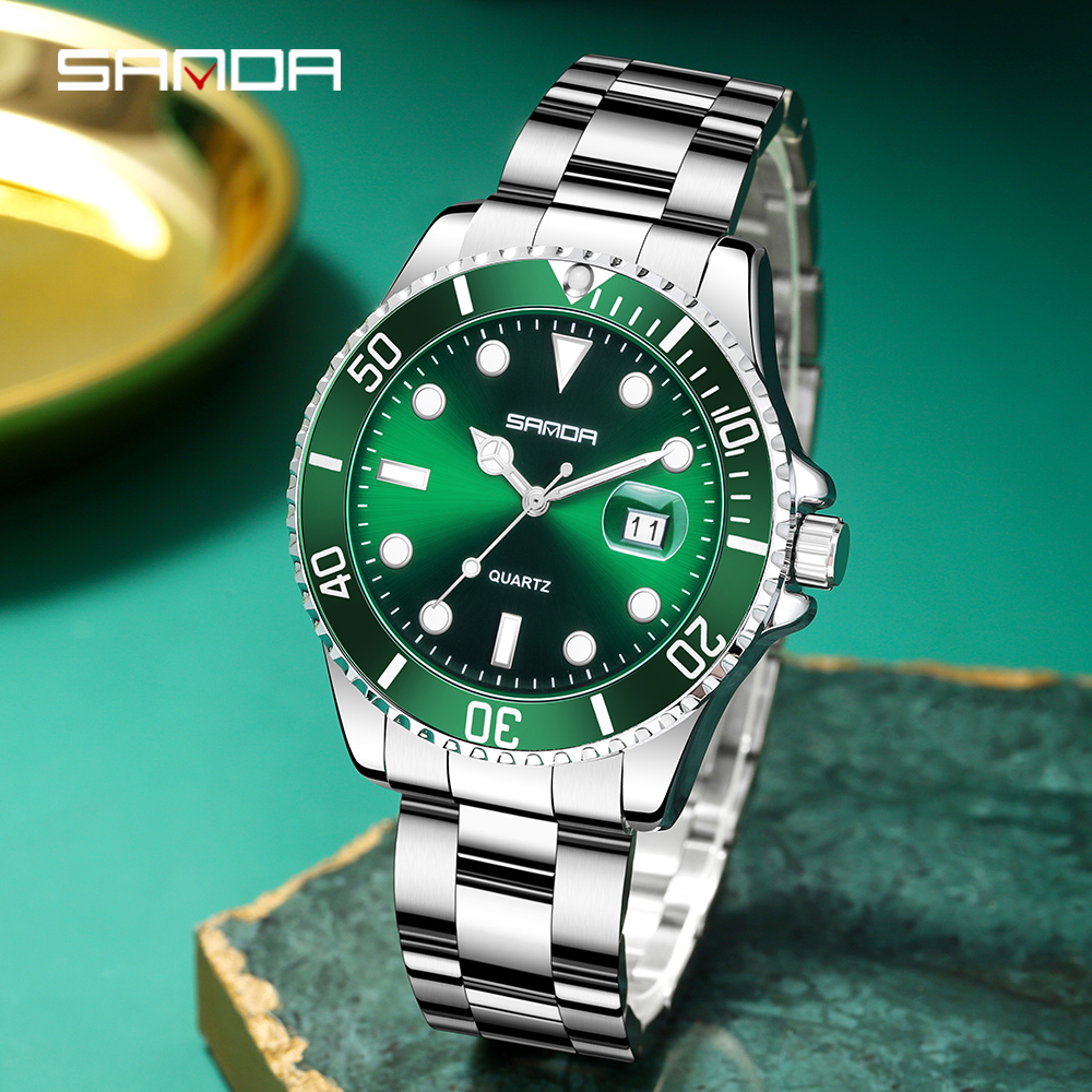 Luxury Watch Shop - SANDA 1099 แฟชั่นหรูหราผู้ชายนาฬิกาควอตซ์สีเขียว Ghost นาฬิกาควอตซ์ Night