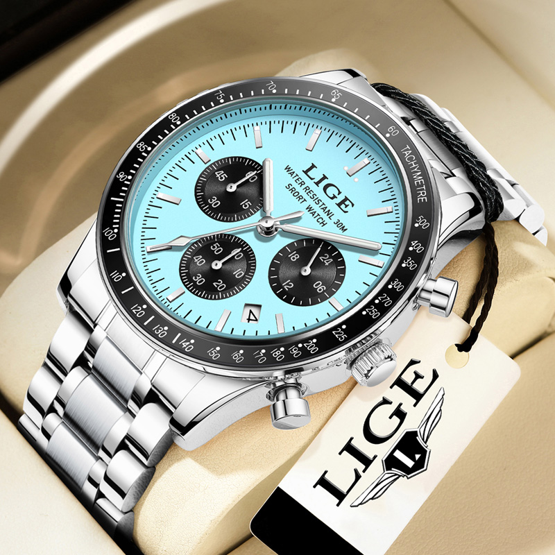 Luxury Watch Holder For Men - LIGE แบรนด์ชั้นนำหรูหรานาฬิกาผู้ชายใหม่นาฬิกาควอตซ์นาฬิกากันน้ำนาฬิกาเรืองแสงสำหรับผู้ชายวันที่โครโนกราฟนาฬิกาข้อมือสปอร์ต+ กล่อง