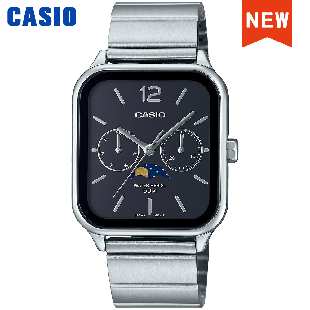 Moonphase Complication Watch - นาฬิกาข้อมือ Casio สําหรับผู้ชาย แฟชั่นสุดหรู ชุดควอตซ์ กันน้ํา