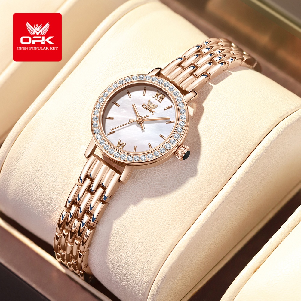 Quiet Luxury Watch - OPK 6063 นาฬิกาหรูหราสำหรับผู้หญิงหน้าปัดกลมขนาดเล็กดีไซน์เพชรแสงจันทร์ต้นฉบับควอตซ์การเคลื่อนไหวนาฬิกาสร้อยข้อมือเซอร์คอน