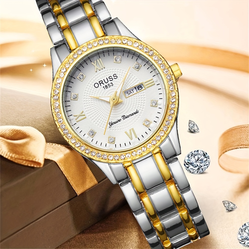 Luxury Watch Grade - ห้องนาฬิกาผู้หญิงสีทองพร้อมปฏิทินหรูหราสีขาวของขวัญวันวาเลนไทน์แนวโน้มแฟชั่นนาฬิกาผู้หญิงคลาสสิกเกรดสูง
