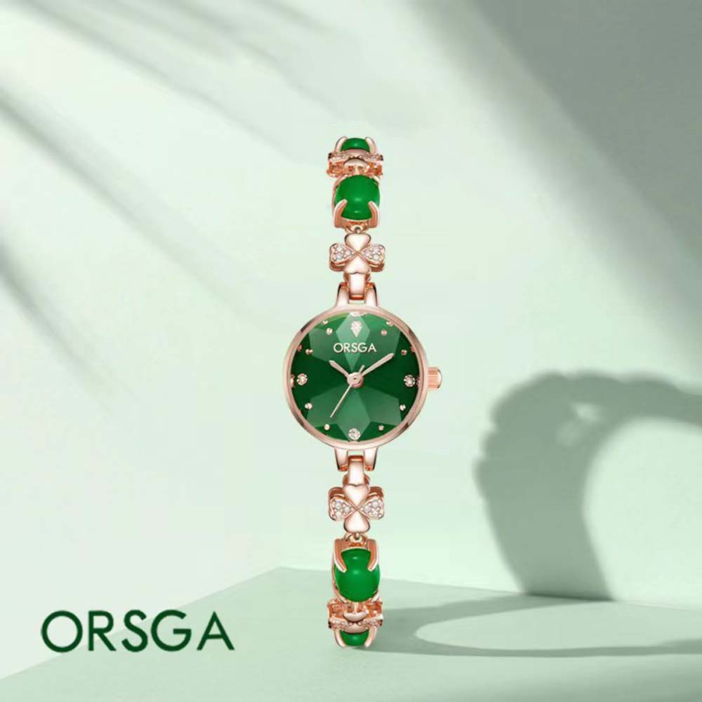 Luxury Watch Grade - ORSGA สุภาพสตรีฝังเพชรนาฬิกาควอทซ์สีเขียวขนาดเล็กคุณภาพสูงโมราบางและสายสร้อยข้อมือสไตล์หรูหราทันสมัย