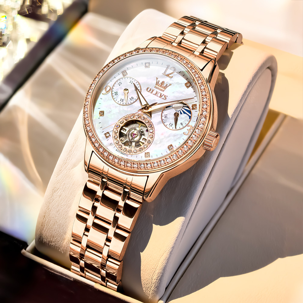 Luxury Watch - OLEVS นาฬิกาผู้หญิงแบรนด์ชั้นนำหรูหราแฟชั่นเหล็กอย่างดีต้นฉบับนาฬิกาข้อมือกลไกอัตโนมัติสร้อยคอสร้อยข้อมือกล่องของขวัญ