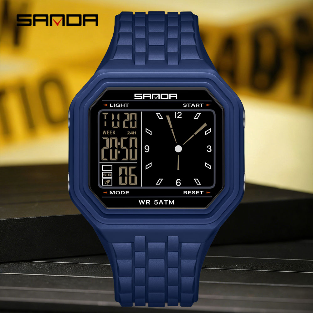 Luxury Watch Shop - นาฬิกาอิเล็กทรอนิกส์หรูหรา Sanda สำหรับผู้ชาย กันน้ำ เรืองแสง ฟังก์ชันหลากหลาย