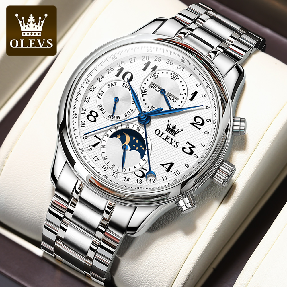 Moonphase Complication Watch - นาฬิกา OLEVS 6667 รุ่นหรูหรา ของแท้ นาฬิกาข้อมือผู้ชาย