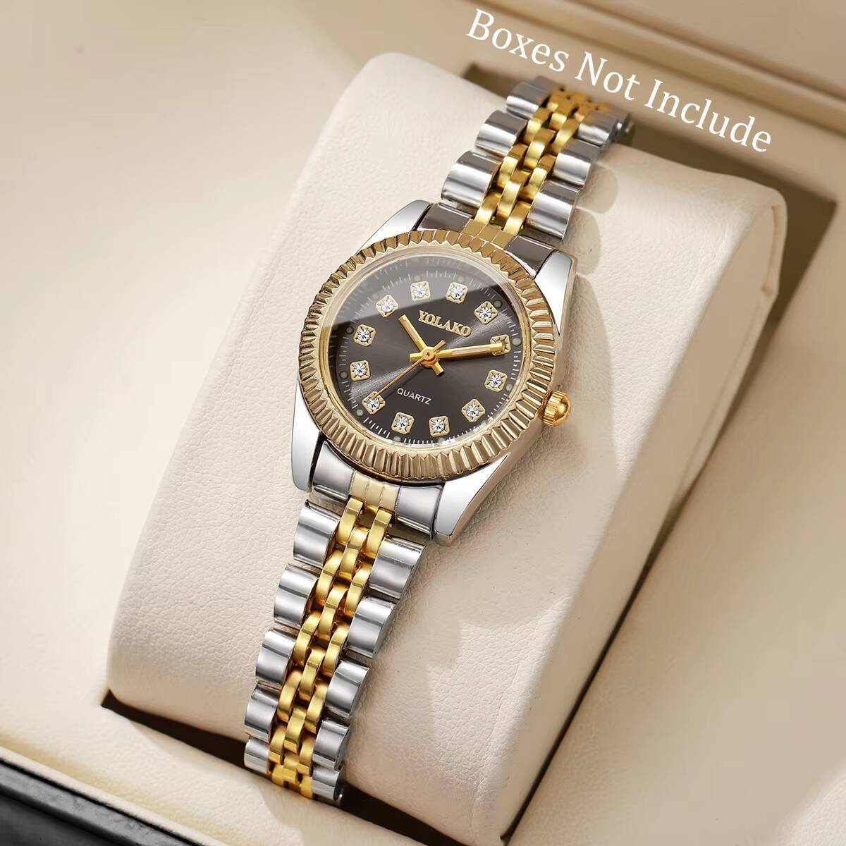 Luxury Watch Storage - แฟชั่นไรน์สโตนผู้หญิงนาฬิกาควอทซ์หรูหราสแตนเลสสตีลปฏิทินนาฬิกาข้อมือเรโลจิโอ เฟมินีโนนาฬิกาของขวัญ (ไม่มีกล่อง)