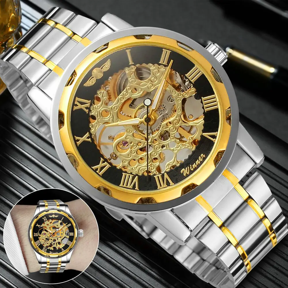 Luxury Watch Nice - ผู้ชายสแตนเลสสตีลโรมัน Dial Luxury Gold Tone Skeleton