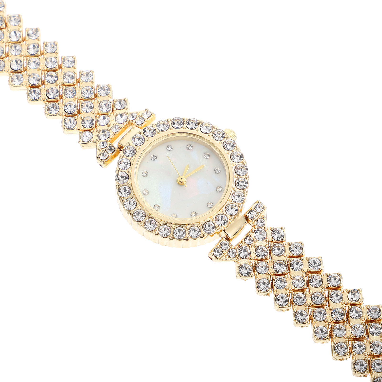 Luxury Watch White - นาฬิกาข้อมือผู้หญิงหรูหราประดับเพชรเทียมสีทอง ดีไซน์ทันสมัย เหมาะสำหรับงานปาร์ตี้ ท่องเที่ยว การประชุม และลุคสบายๆ