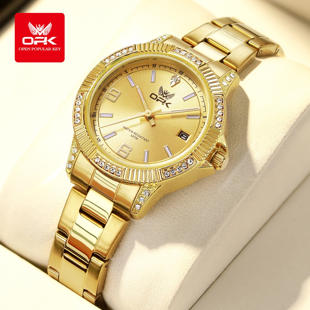 Luxury Watch All Brands - OPK 8184 หรูหราทั้งหมดทองผู้หญิงนาฬิกากันน้ําส่องสว่างอัตโนมัติวันที่นาฬิกาควอทซ์แบรนด์เดิมที่เดินทางมาพักผ่อนผู้ชายผู้หญิงนาฬิกา