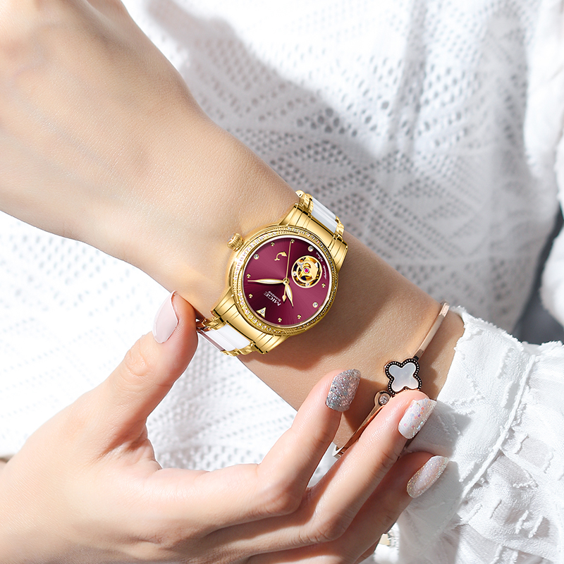MIGE นาฬิกาข้อมือสตรีแบบสเกเลต - Luxury Watch White บทวิจารณ์และราคา