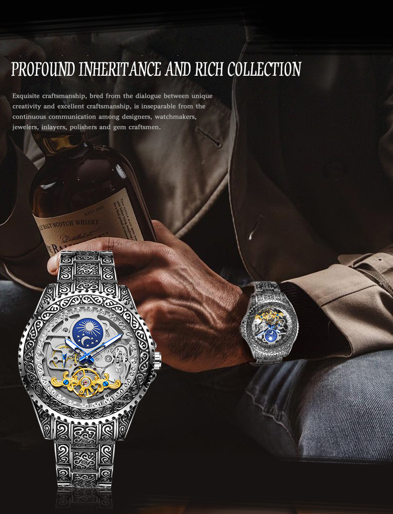 ForXining นาฬิกาข้อมือกลไกออโต - Moonphase Complication Watch บทวิจารณ์และราคา