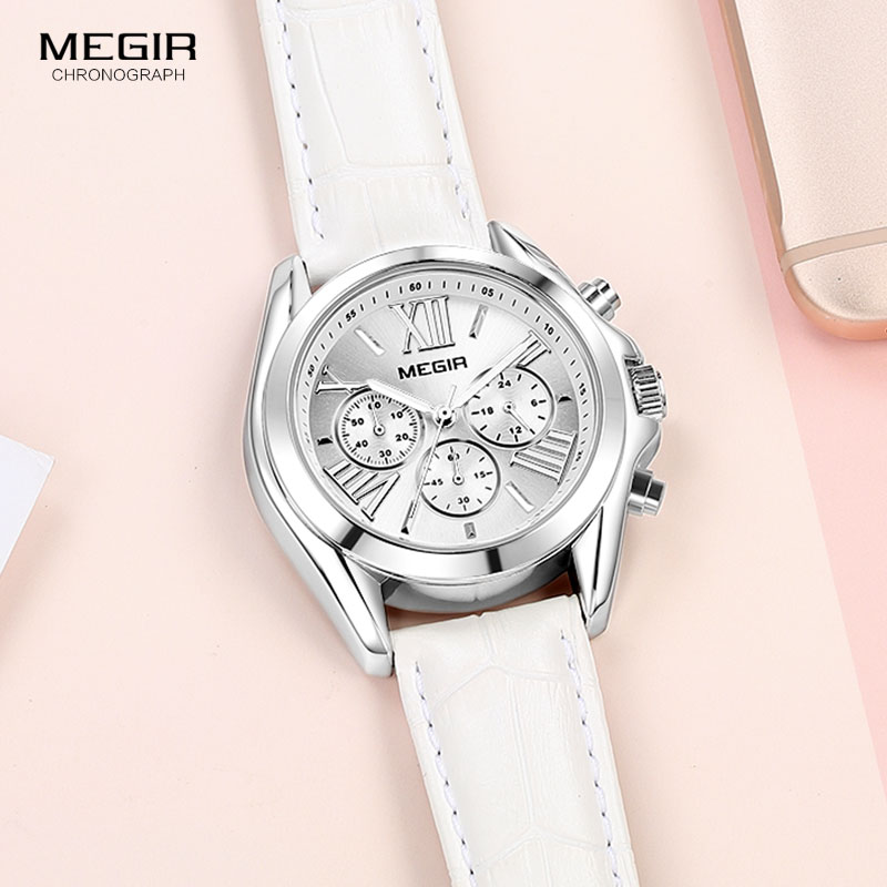 MEGIR2019 ใหม่หรูหราหนังนาฬิกา - Luxury Watch White บทวิจารณ์และราคา