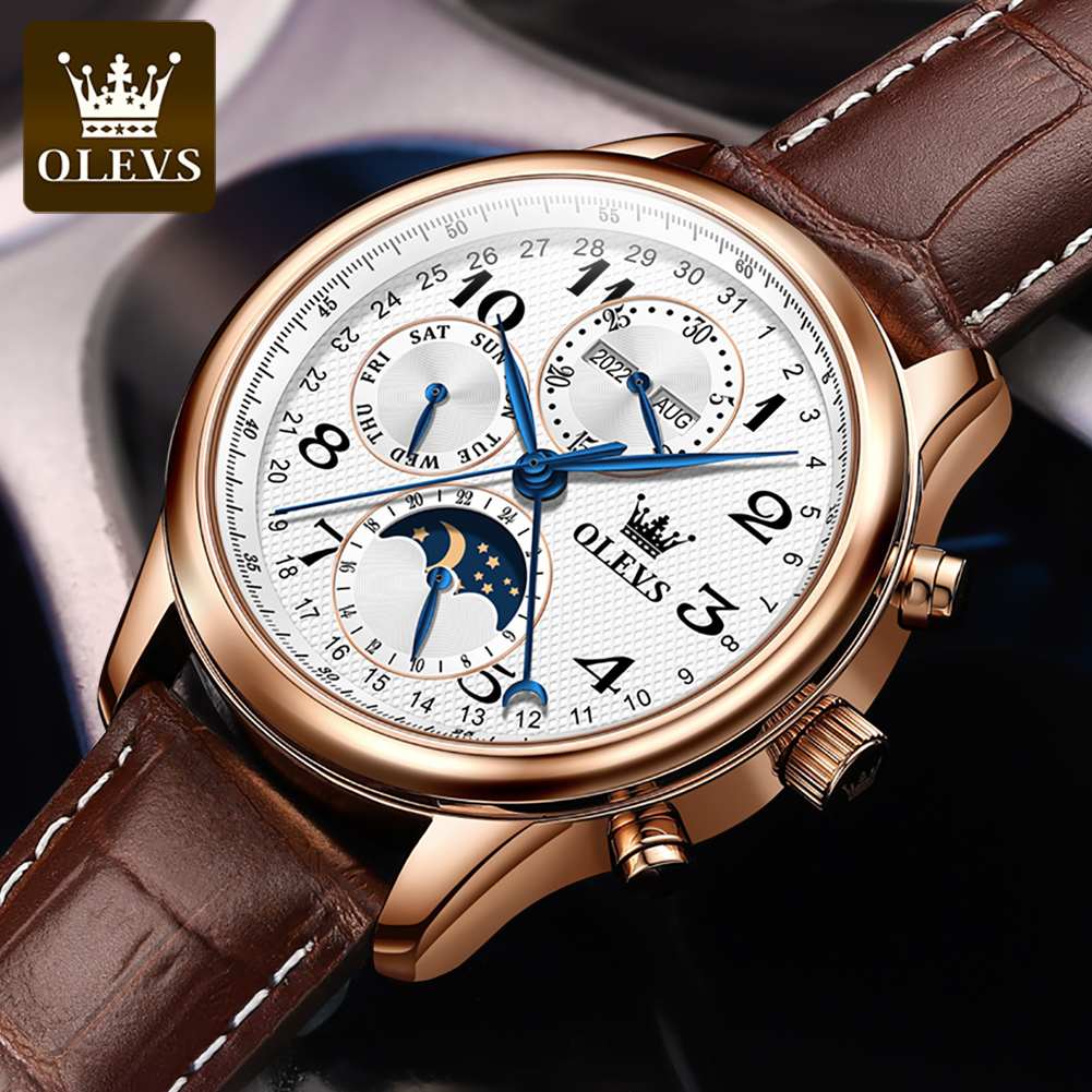 นาฬิกา OLEVS 6667 รุ่นหรูหรา ข - Moonphase Complication Watch บทวิจารณ์และราคา